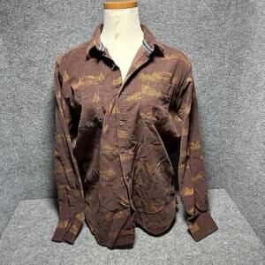 Sun + Stone Men's Corduroy Cabin AOP Button Down Long Sleeve Shirt Sz L Burgundy